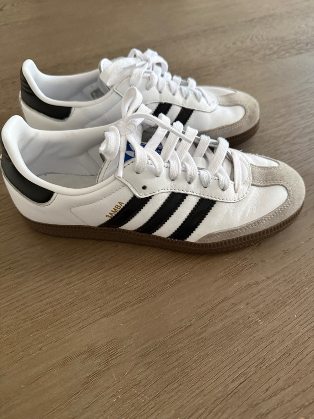 Adidas Samba White with Black Stripes and Brown Sole